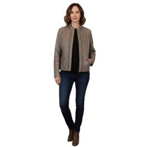 🩵Vintage Danier Leather Jacket Pintucked Ruffle Taupe Brown Moto Womens Size XL